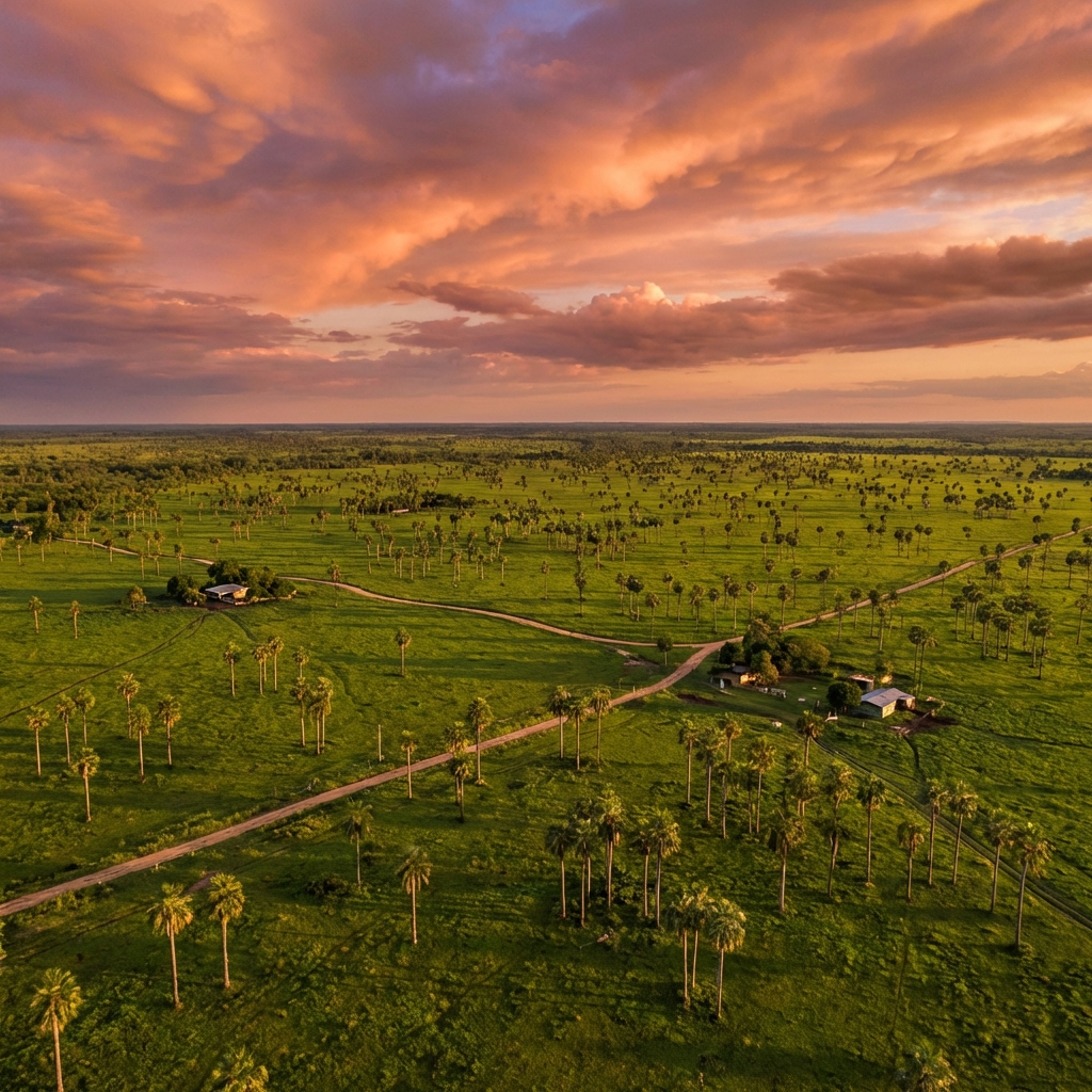 Paraguayan Chaco landscape at golden hour